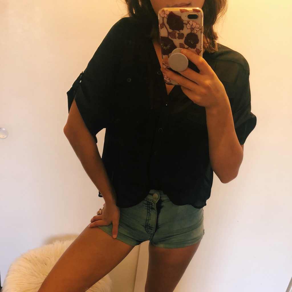 Black See-Through Button Down